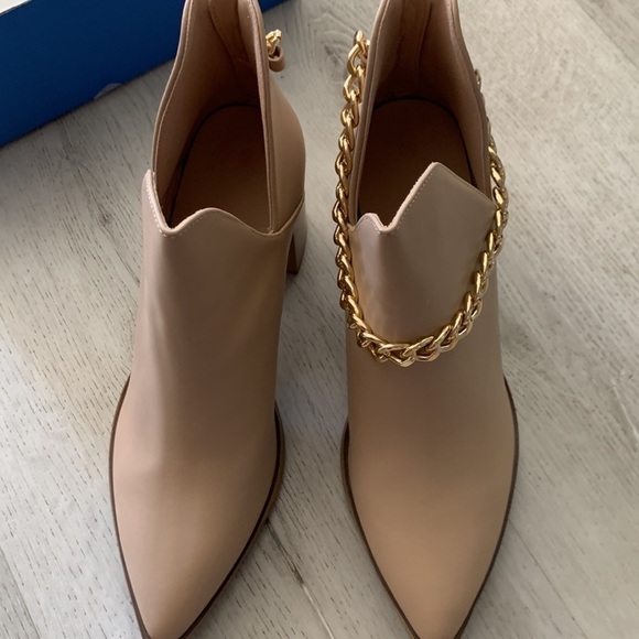 Cut Out Ankle Boots Gold Chain Chunky‎ Heel Zipper Almond Toe Western Boots - Picture 11 of 16